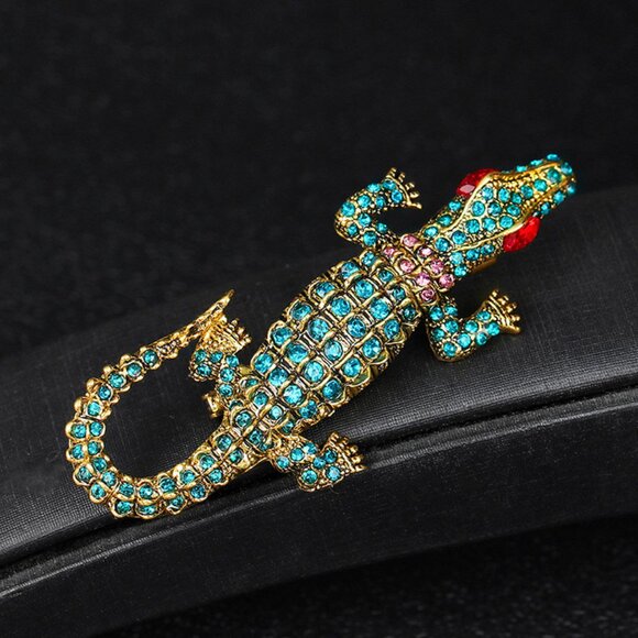 NWT Lizard Brooch Lizard Pin Reptile Brooch Reptile Pin Lizard Rhinestone Brooch - Picture 6 of 7